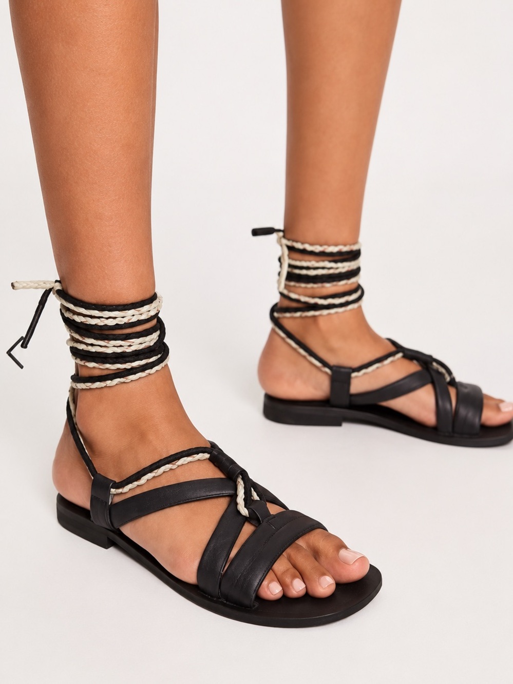 Free People Black Linden Wrap Leather Sandals size 6